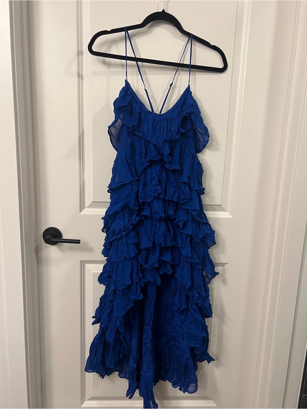 Anthropologie Blue Ruffle Spaghetti-Strap Dress